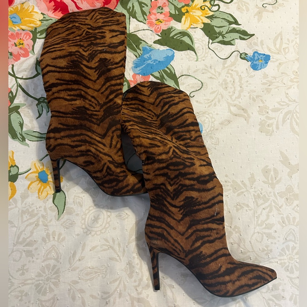 Tiger Print Stiletto Boots